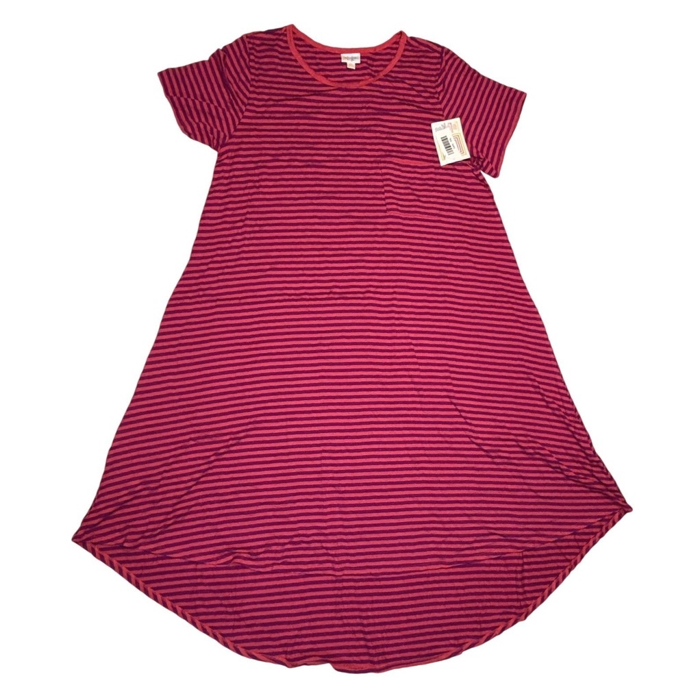LuLaRoe Womens Carly Dress Size 3XL Pink Purple Striped Rayon Blend High Low NWT